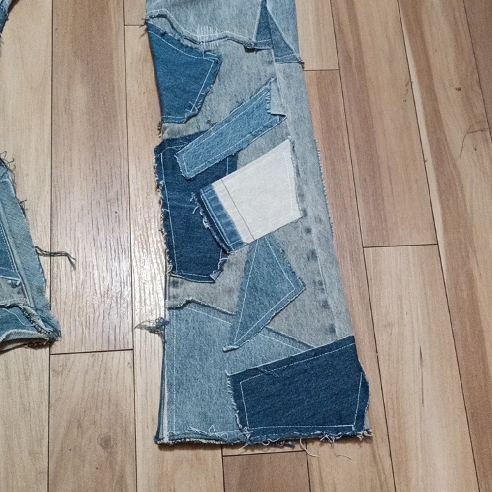 Patchwork Denim Jeans/ Button Fly - image 2
